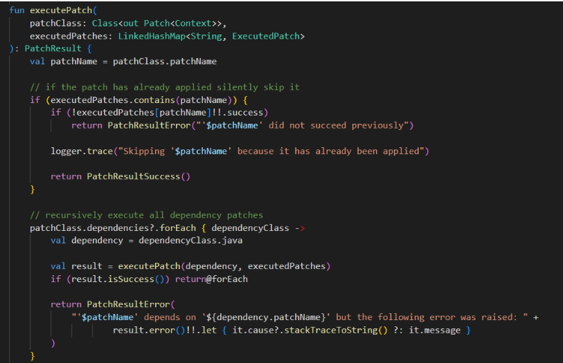 The “executePatch” function found in the ReVanced Patcher application