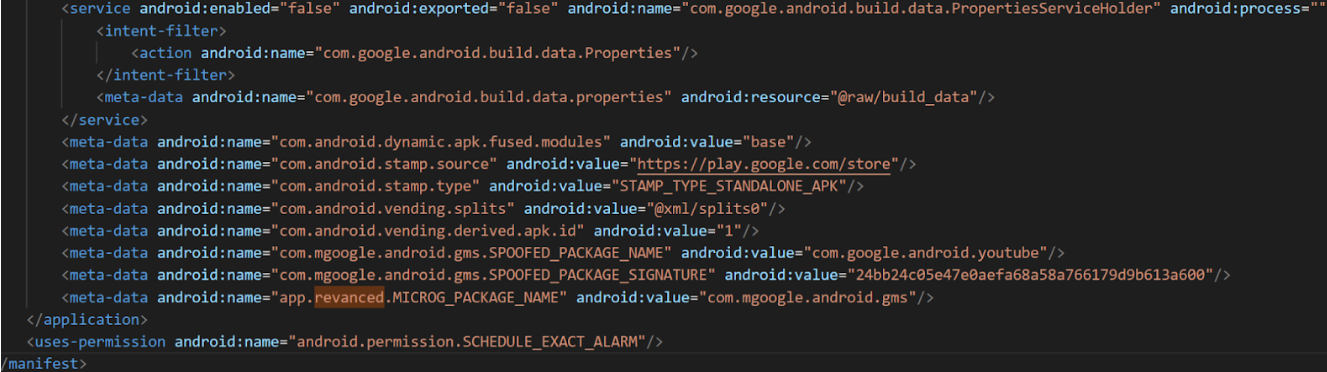 Youtube ReVanced’s AndroidManifest.xml - Reference of ReVanced MicroG’s package