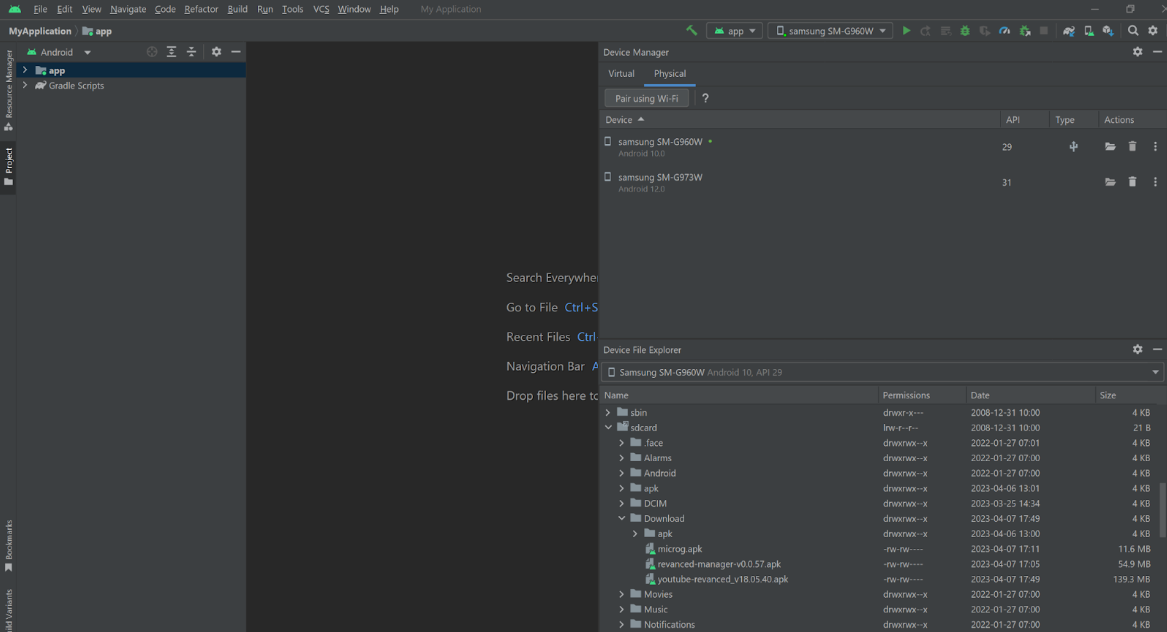 Retrieving the ReVanced APK from Samsung Galaxy S9 using Android Studio